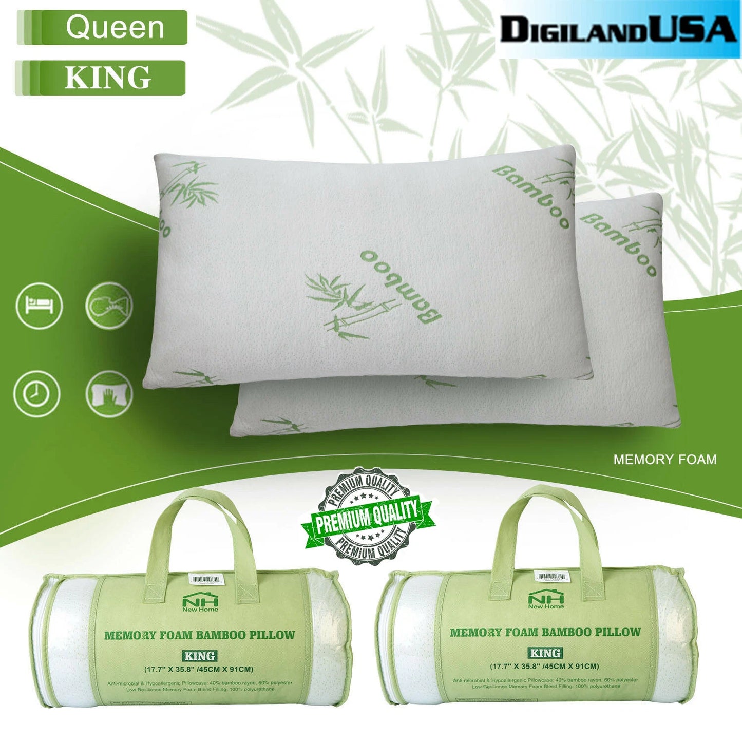 Bamboo Shredded Memory Foam Pillow – Cooling, Breathable & Adjustable Support for Neck & Back