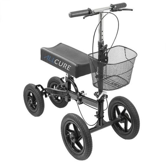 AllCure All Terrain Foldable Medical Knee Walker Scooter Roller, Black
