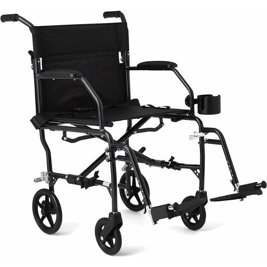 Lightweight Transport Wheelchair for Adults,Foldable, 19-Inch Seat
