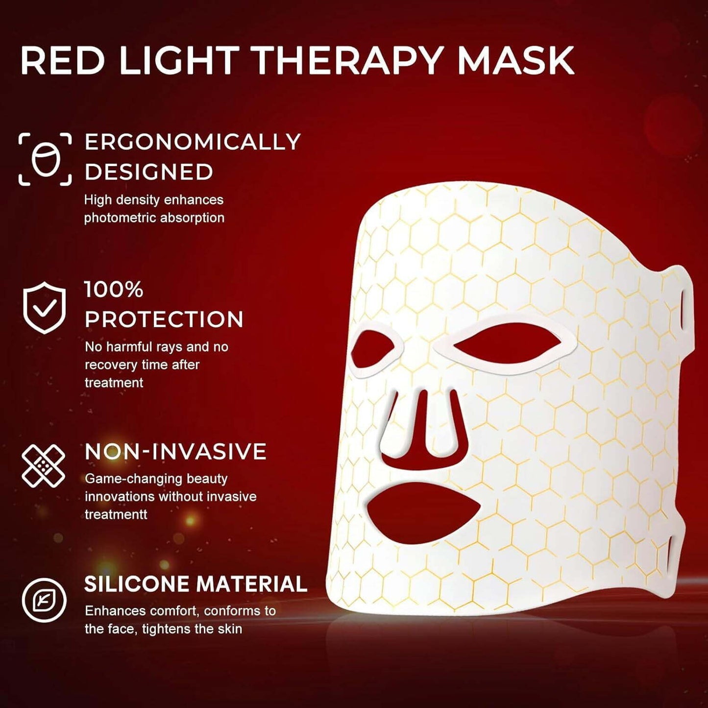 Red Light Therapy Mask, Led Contour Face Mask Light Therapy Wrinkle, 7 Colors