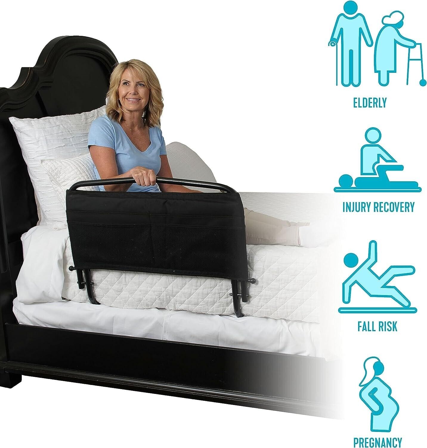 Stander 30" Safety Bed Rail Adjustable for Elderly Adults with Organizer Pouch