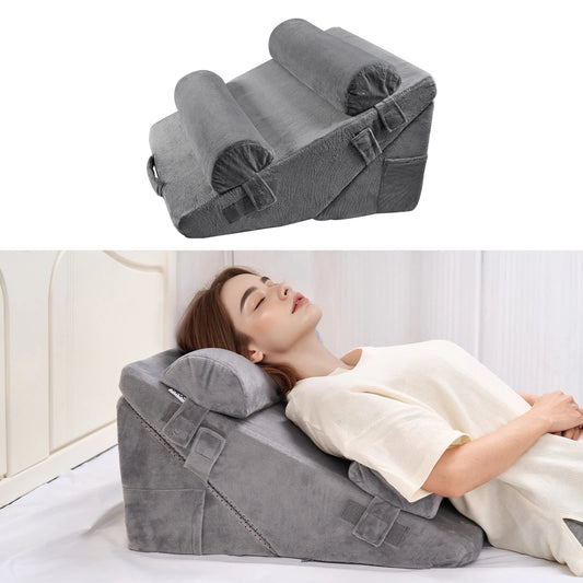 Adjustable 4-Piece Orthopedic Bed Wedge Pillow – Back, Leg & Neck Support