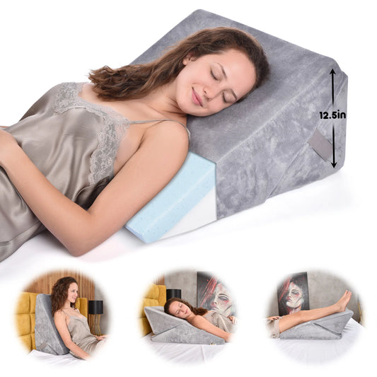 Cooling Gel Memory Foam Bed Wedge Pillow – Multipurpose Support for Acid Reflux & Pain Relief