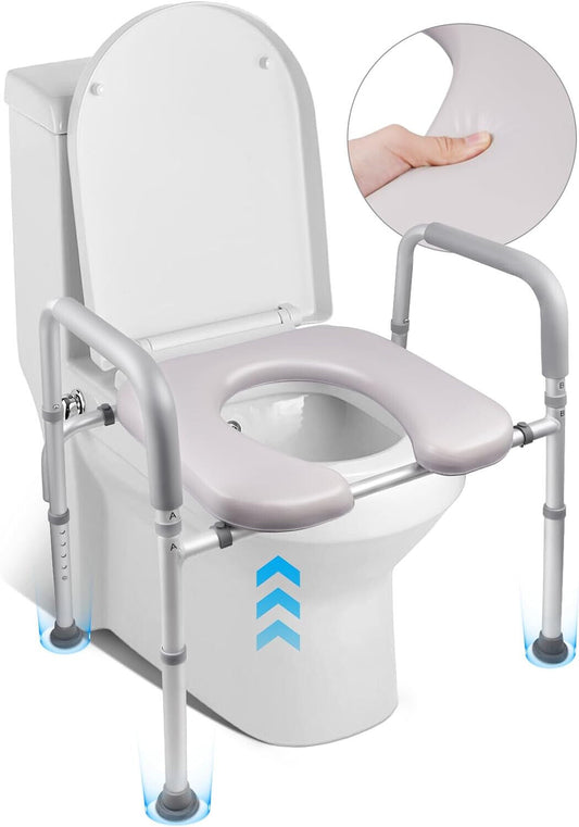 Raised Toilet Seat with Handles, Stand Alone Adjustable Toilet Safety Frame