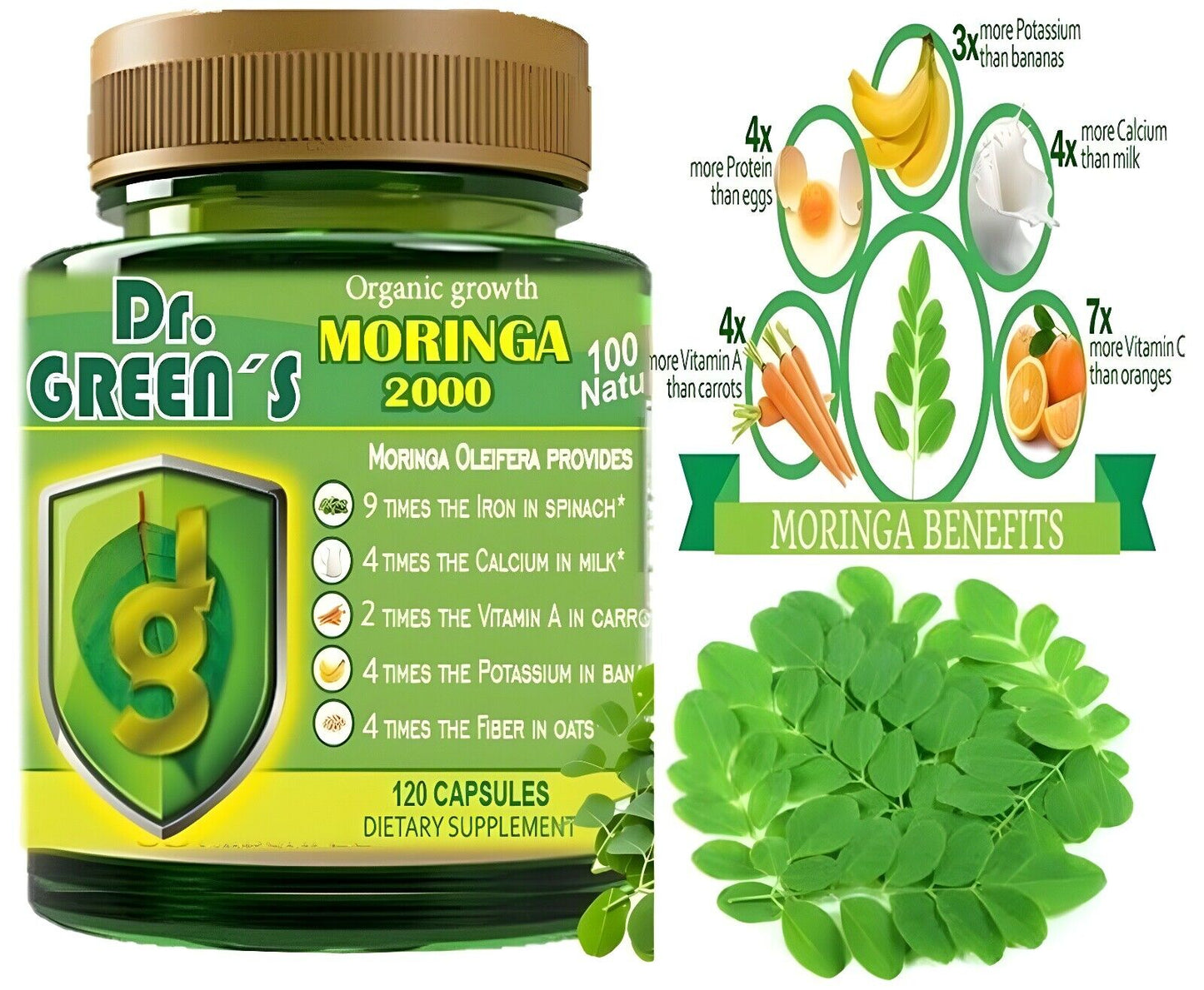 Moringa 2000 Oleifera Organic Natural Pure Pills - 120 Count