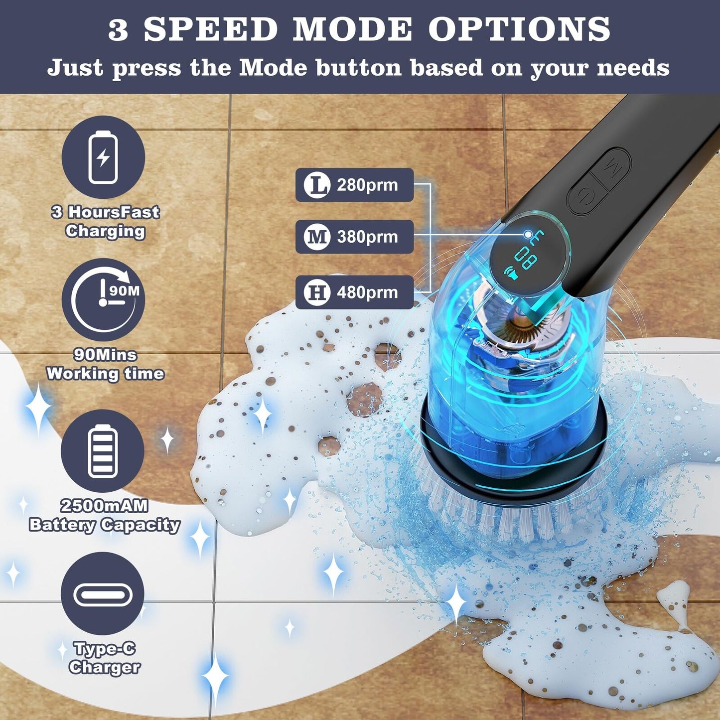 Electric Spin Scrubber, Shower Scrubber Cordless Cleaning Brush