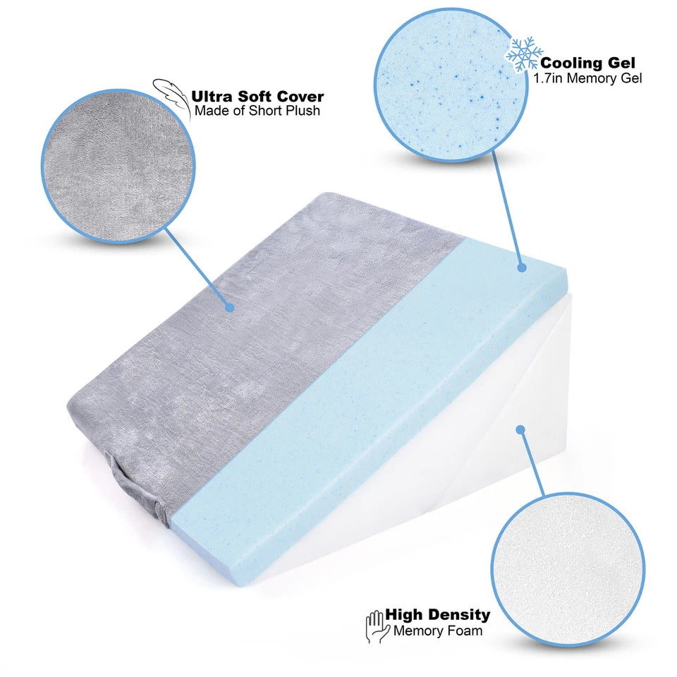 Cooling Gel Memory Foam Bed Wedge Pillow – Multipurpose Support for Acid Reflux & Pain Relief
