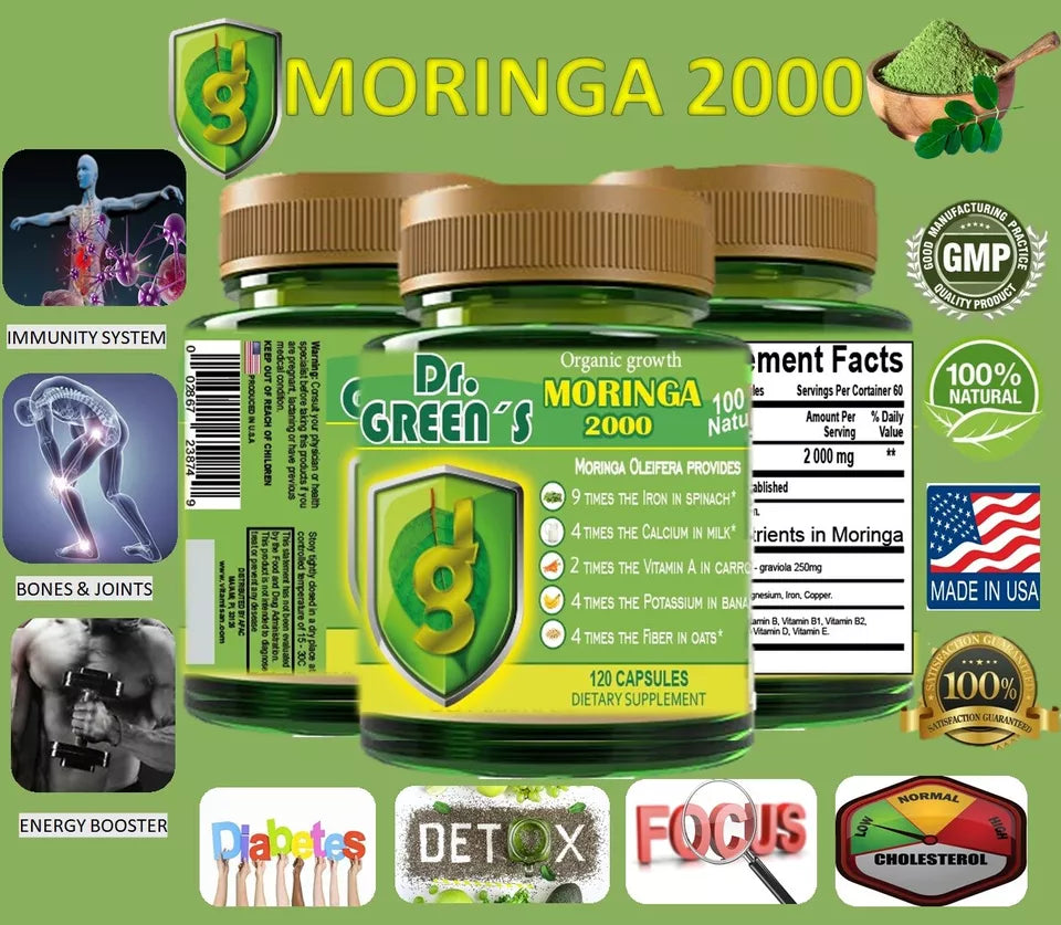 Moringa 2000 Oleifera Organic Natural Pure Pills - 120 Count