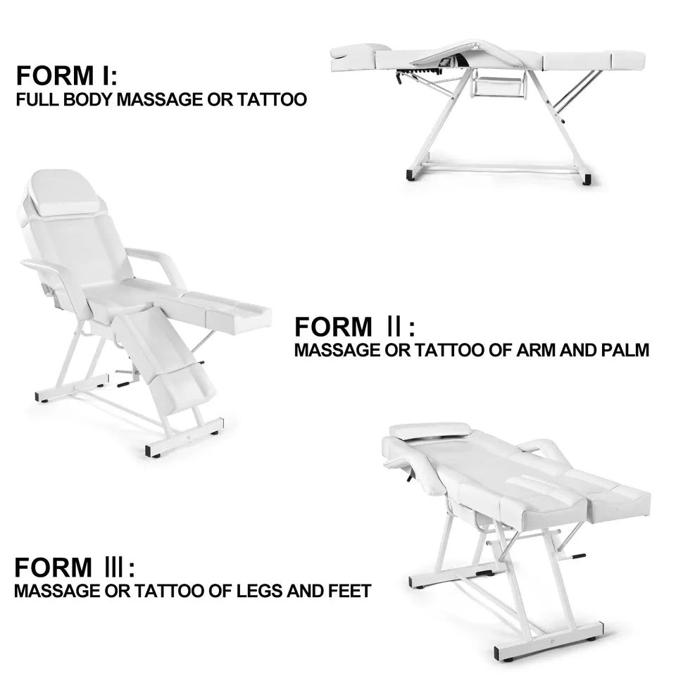 White Massage Table Facial Bed Tattoo Spa Beauty Chair Pedicure Split Leg w/Tray