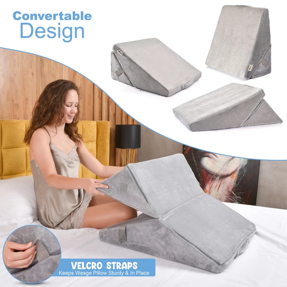 Cooling Gel Memory Foam Bed Wedge Pillow – Multipurpose Support for Acid Reflux & Pain Relief