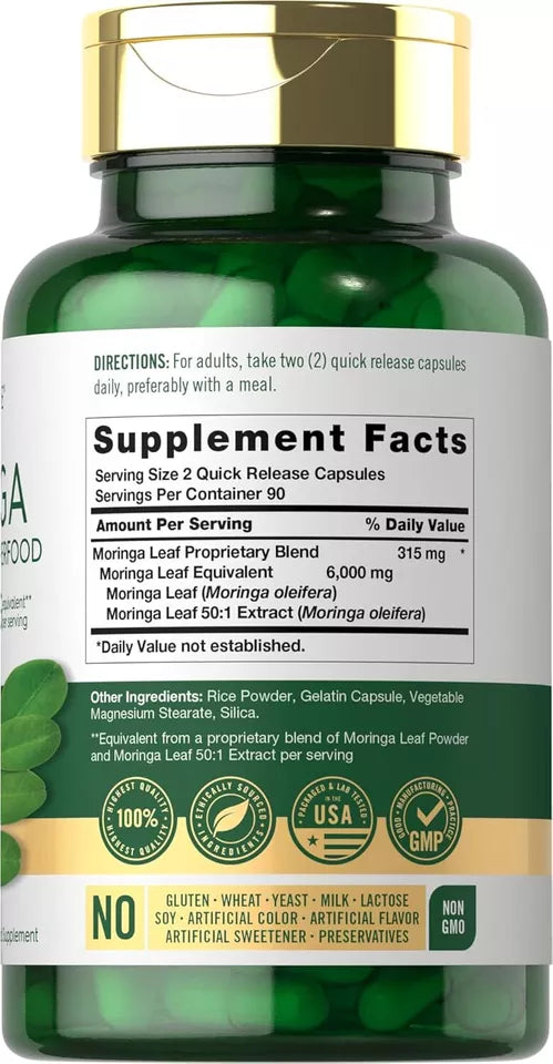 Carlyle Moringa Oleifera Green Superfood 6000 mg - 180 Count