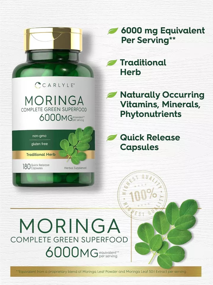 Carlyle Moringa Oleifera Green Superfood 6000 mg - 180 Count