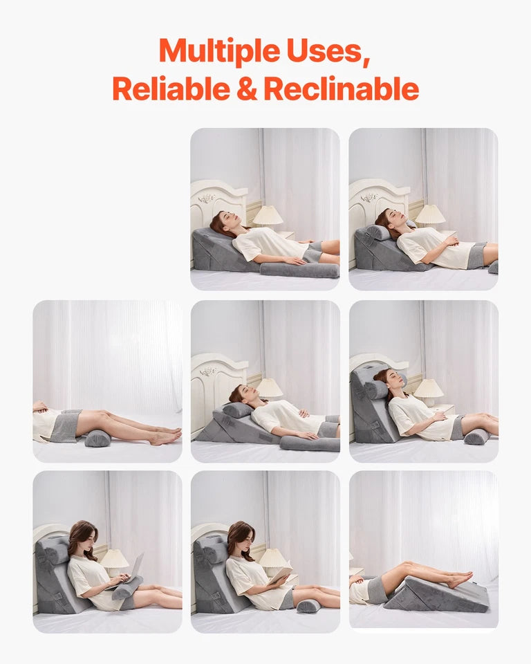 Adjustable 4-Piece Orthopedic Bed Wedge Pillow – Back, Leg & Neck Support