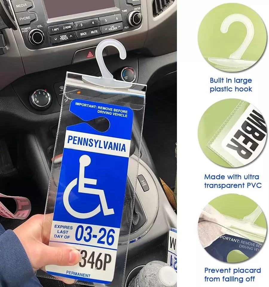 Handicap Parking Permit Placard Protector Cover Hanger - 4 pack