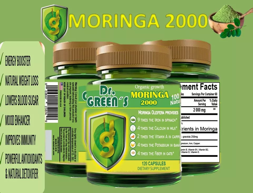 Moringa 2000 Oleifera Organic Natural Pure Pills - 120 Count