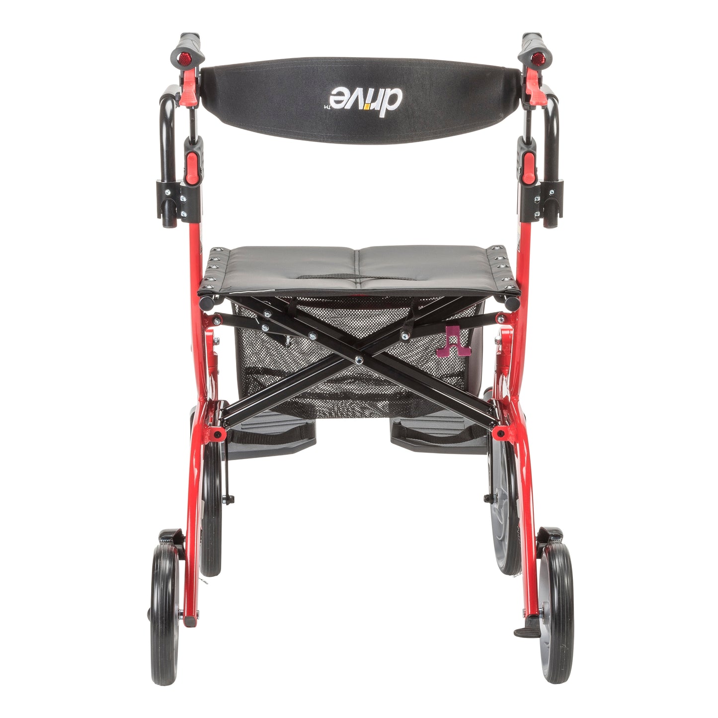 Drive Medical Nitro Duet Dual Function Transport Wheelchair and Rollator Rolling Walker, Red