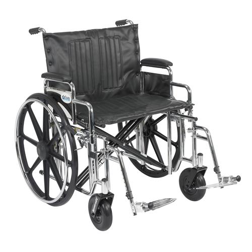 Drive Medical Sentra Extra Heavy Duty Wheelchair, Detachable Desk Arms, Swing away Footrests, 24 inches Seat - 1 ea