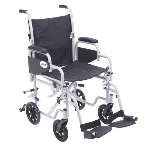 Drive Medical Poly Fly Light Weight Transport Chair Wheelchair with Swing away Footrests, 18 inches Seat - 1 ea