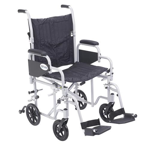 Drive Medical Poly Fly Light Weight Transport Chair Wheelchair with Swing away Footrests, 20 inches Seat - 1 ea