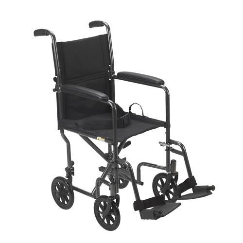 Drive Medical Lightweight Steel Transport Wheelchair, Fixed Full Arms, 19 inches Seat - 1 ea
