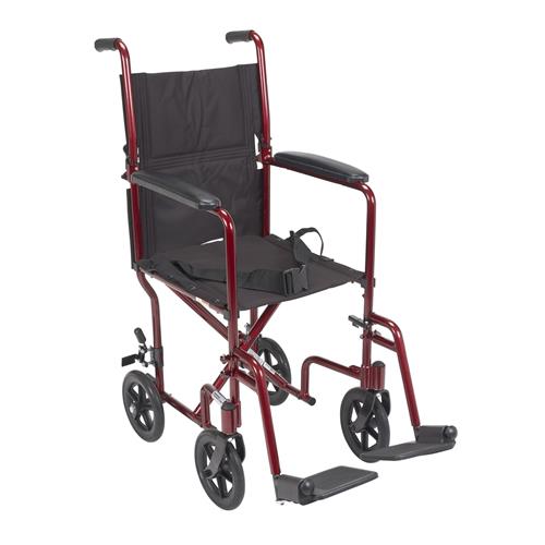 Drive Medical Lightweight Transport Wheelchair, 17 inches Seat, Red - 1 ea