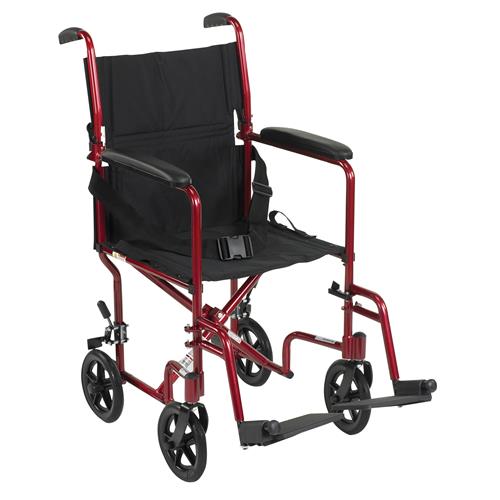 Drive Medical Lightweight Transport Wheelchair, 19 inches Seat, Red - 1 ea