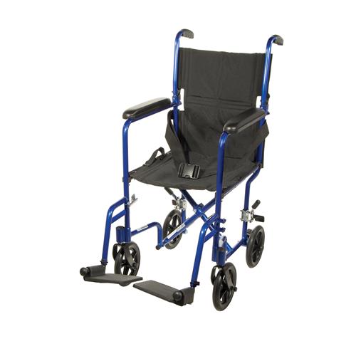 Drive Medical Lightweight Transport Wheelchair, 17 inches Seat, Blue - 1 ea