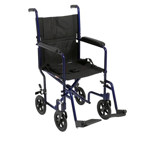 Drive Medical Lightweight Transport Wheelchair, 19 inches Seat, Blue - 1 ea