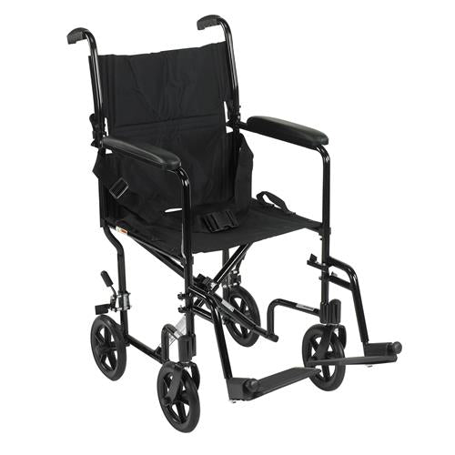 Drive Medical Lightweight Transport Wheelchair, 17 inches Seat, Black - 1 ea