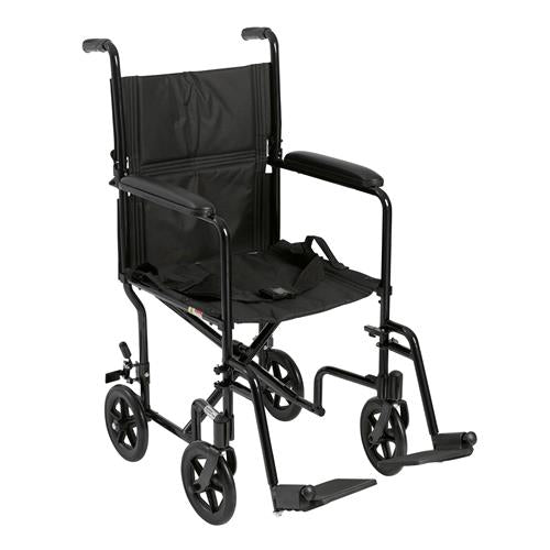 Drive Medical Lightweight Transport Wheelchair, 19 inches Seat, Black - 1 ea