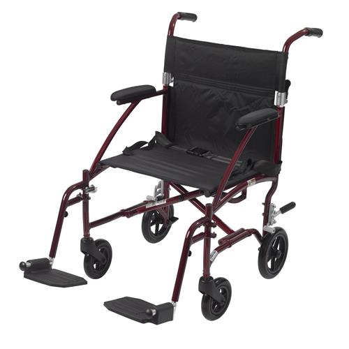 Drive Medical Fly Lite Ultra Lightweight Transport Wheelchair, Burgundy - 1 ea