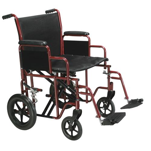 Drive Medical Bariatric Heavy Duty Transport Wheelchair with Swing Away Footrest, 22 inches Seat, Red - 1 ea