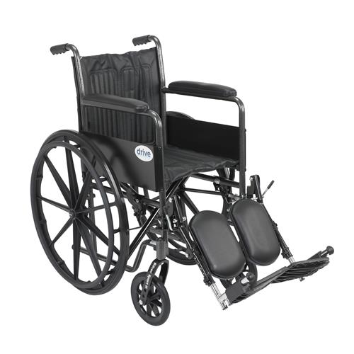 Drive Medical Silver Sport 2 Wheelchair, Non Removable Fixed Arms, Elevating Leg Rests, 18 inches Seat - 1 ea