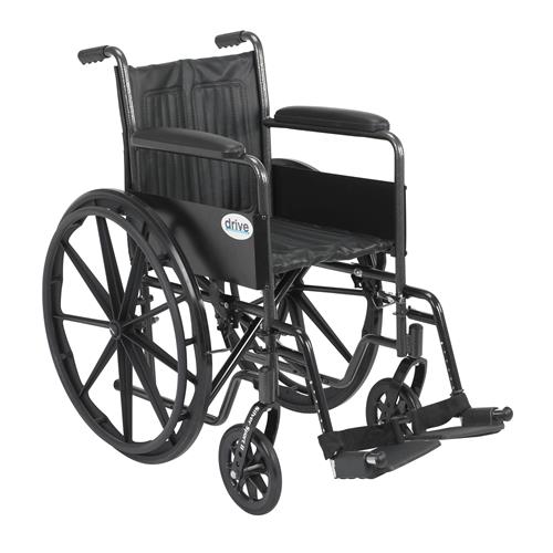 Drive Medical Silver Sport 2 Wheelchair, Non Removable Fixed Arms, Swing away Footrests, 18 inches Seat - 1 ea