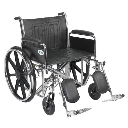 Drive Medical Sentra EC Heavy Duty Wheelchair, Detachable Full Arms, Elevating Leg Rests, 24 inches Seat - 1 ea