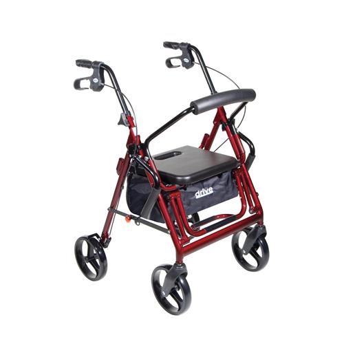 Drive Medical Duet Dual Function Transport Wheelchair Walker Rollator, Burgundy - 1 ea