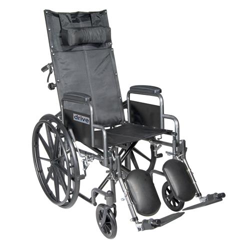 Drive Medical Silver Sport Reclining Wheelchair with Elevating Leg Rests, Detachable Desk Arms, 18 inches Seat - 1 ea