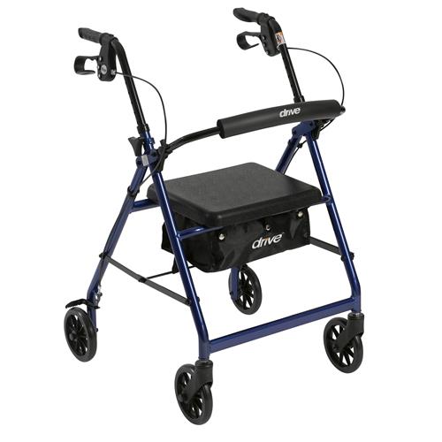 Drive Medical Walker Rollator with 6 inches Wheels, Fold Up Removable Back Support and Padded Seat, Blue - 1 ea