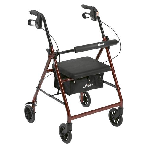 Drive Medical Walker Rollator with 6 inches Wheels, Fold Up Removable Back Support and Padded Seat, Red - 1 ea