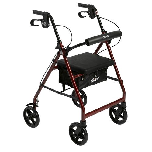 Drive Medical Aluminum Rollator with Fold Up and Removable Back Support and Padded Seat, Red - 1 ea
