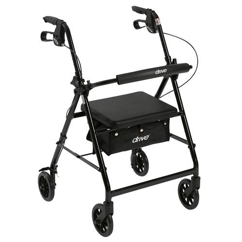 Drive Medical Walker Rollator with 6 inches Wheels, Fold Up Removable Back Support and Padded Seat, Black - 1 ea