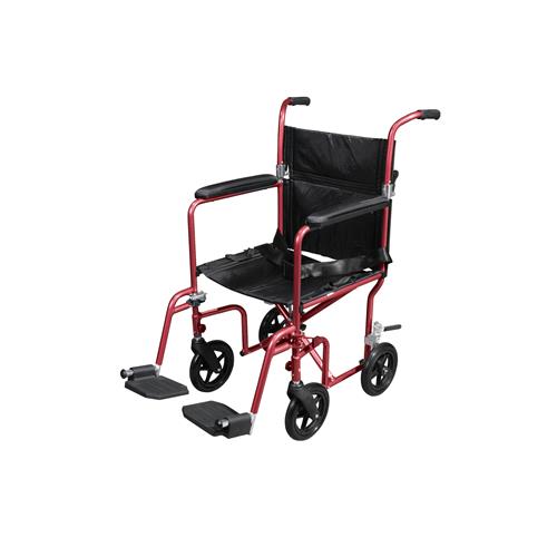 Drive Medical Flyweight Lightweight Transport Wheelchair with Removable Wheels, Red - 1 ea