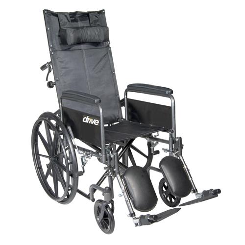 Drive Medical Silver Sport Reclining Wheelchair with Elevating Leg Rests, Detachable Full Arms, 18 inches Seat - 1 ea