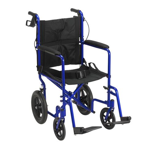 Drive Medical Lightweight Expedition Transport Wheelchair with Hand Brakes, Blue - 1 ea