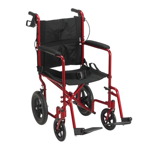 Drive Medical Lightweight Expedition Transport Wheelchair with Hand Brakes, Red - 1 ea