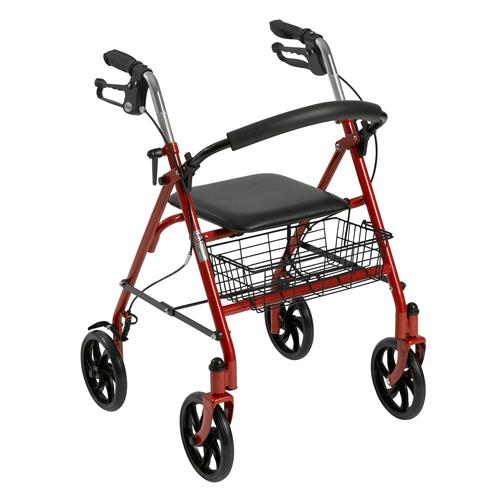 Drive Medical Four Wheel Walker Rollator with Fold Up Removable Back Support, Red - 1 ea