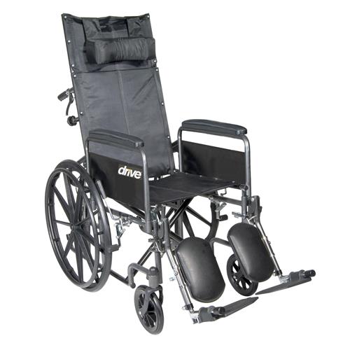 Drive Medical Silver Sport Reclining Wheelchair with Elevating Leg Rests, Detachable Full Arms, 16 inches Seat - 1 ea