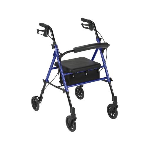 Drive Medical Adjustable Height Rollator with 6 inches Wheels, Blue - 1 ea