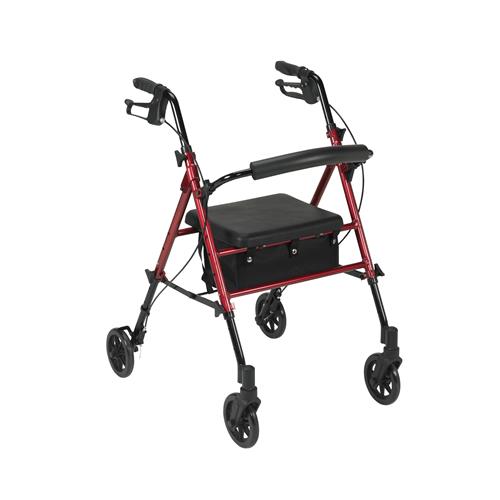 Drive Medical Adjustable Height Rollator with 6 inches Wheels, Red - 1 ea