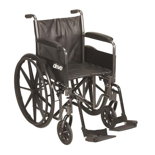 Drive Medical Silver Sport 2 Wheelchair, Detachable Full Arms, Swing away Footrests, 16 inches Seat - 1 ea